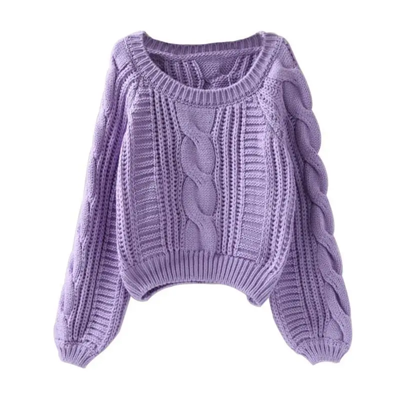 Roupas femininas, женские свитера, новинка, фиолетовый свитер, джемперы, яркие цвета, Harajuku, шикарный короткий свитер, скрученный пуловер