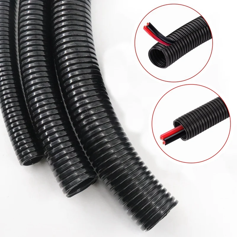 Black Plastic PP Corrugated Hose Conduit Insulation Wire Harness Casing  Protective cable line Threading Hose