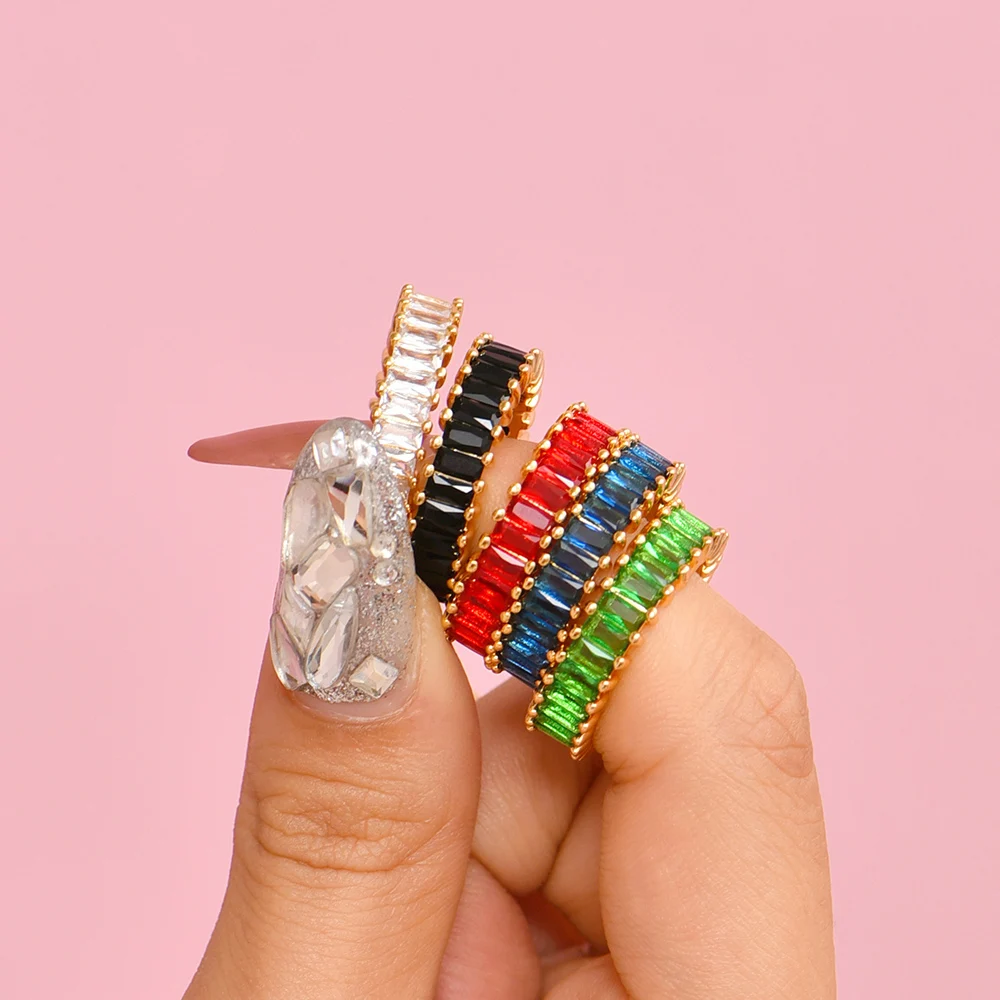 New Trendy CZ Zircon Gold Color Metal Rings for Women Luxury Multicolor Stone Engagement Rings Wedding Bands Jewelry Lover Gifts