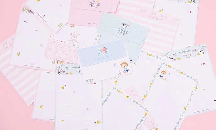 4 комплекта Kawaii кролик Пингвин цветок 2 шт конверт+ 4 шт бумажные буквы креативные канцелярские принадлежности подарок школьные офисные принадлежности
