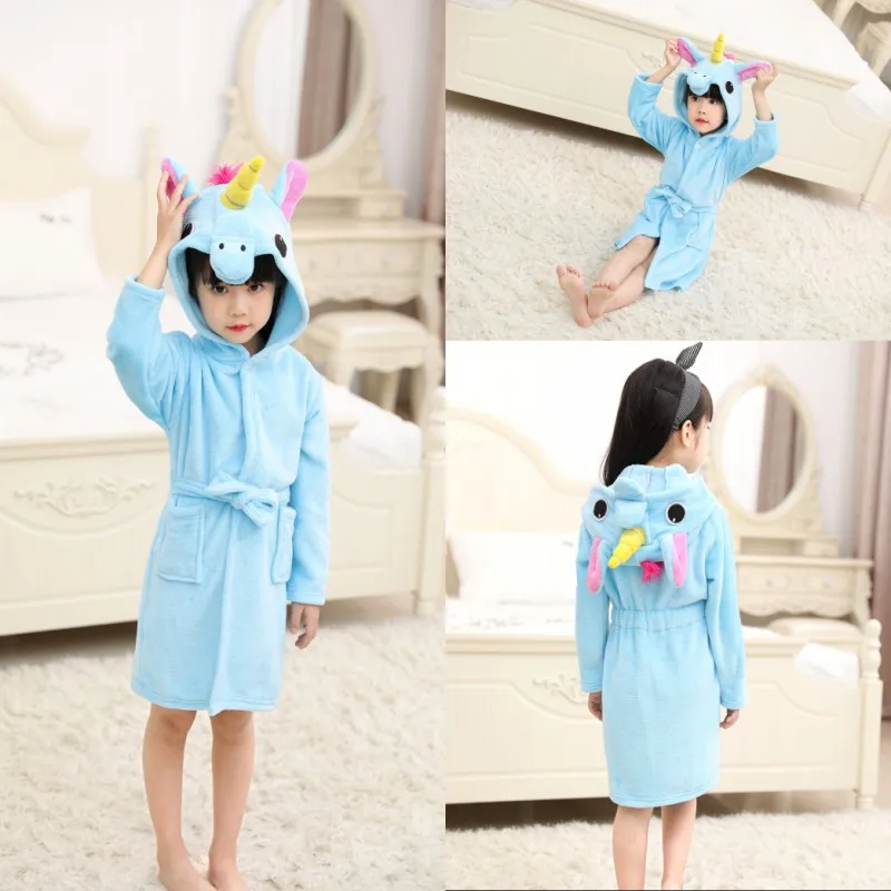 Kigurumi/толстовки с единорогом; Детские Банные халаты; детские пижамы для мальчиков и девочек с изображением животных из мультфильма «Звездная Радуга»; ночная рубашка; детская одежда для сна; халат - Цвет: Blue Unicorn
