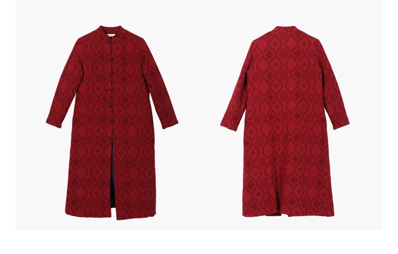 LZJN 2019 Winter Jacket Women Stand Collar Quilted Overcoat Long Chinese Parka Jacquard Autumn Coat Pocket Winterjas  (35)
