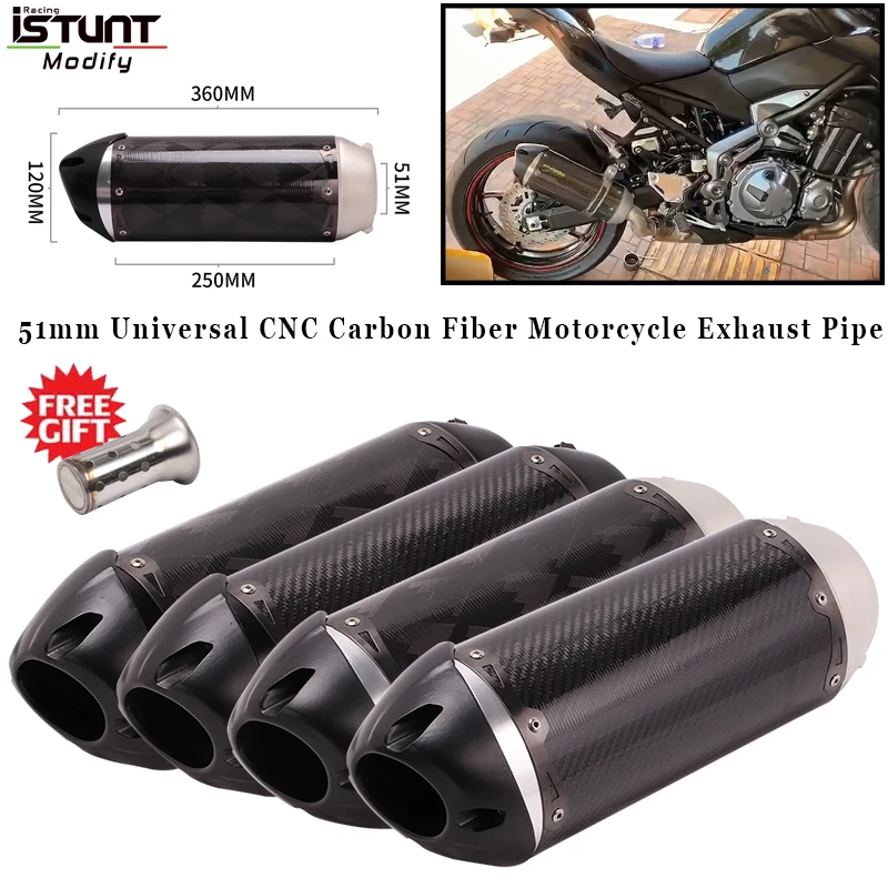 51 Millimetri Universale Moto Rcycle Tubo Di Scarico Cafe Racer Fuga Moto Modificate Cnc In Fibra Di Carbonio Due Fratelli Di Scarico Per Cbr250 R1 R3