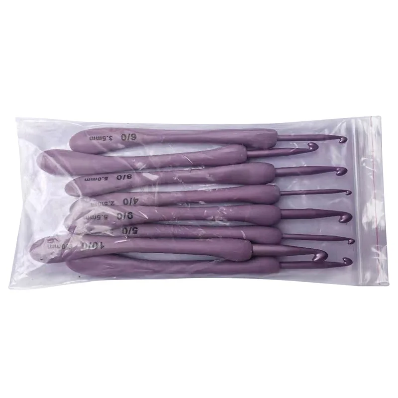 8PCS Fashion Purple Crochet Hooks Set Plastic Handle Knitting Needles for Hats Sweaters Socks Scarves Weaving