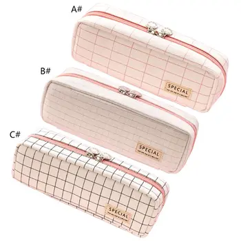 

Pencil Case Grid Pencil Pouch with 3 Compartments Stationery Bag Pencil Bag for Students and Office Supplies