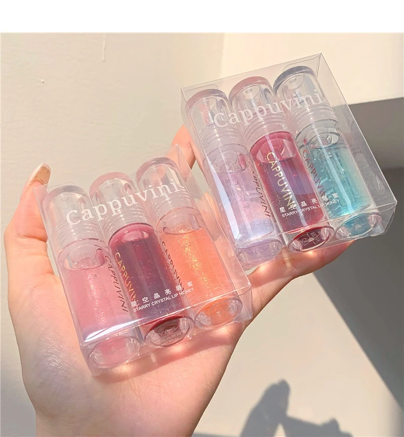 Description Picture 5 of item3PCS/Set Gloss Crystal Jelly Lip Gloss Lip Overlay Shiny Clear Mirror Moisturizing Lipgloss Glitter Liquid Lipstick Lip Tint Oil