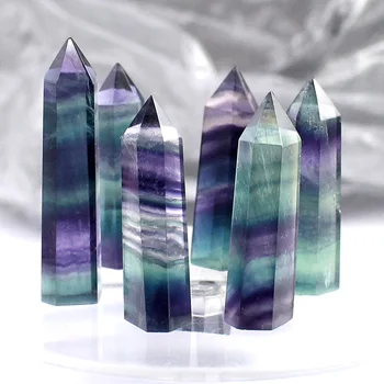 

Natural Fluorite Crystal Colorful Striped Fluorite Quartz Mineral Stone Point Hexagonal Wand Treatment Healing Stone Home Decor