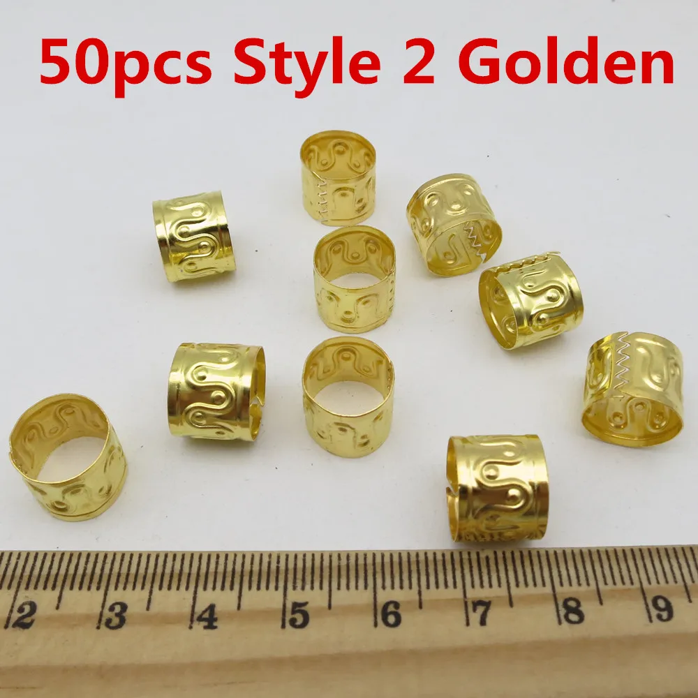 50pcs Style 2 Golden 30 шт-50 шт большие регулируемые серебряные/золотые волосы оплетка дреды бусины манжеты кольца для зажимов трубка около 12 мм Отверстие аксессуары - Цвет: 50pcs Style 2 Golden