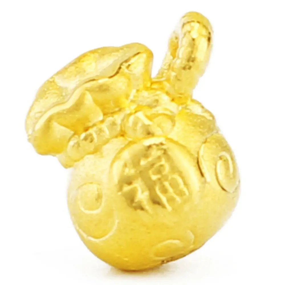 

Real Pure 999 24k Yellow Gold 3D Lucky Carved Pattern Happiness Fu Bag Pendant / 0.5g Men Women Gift