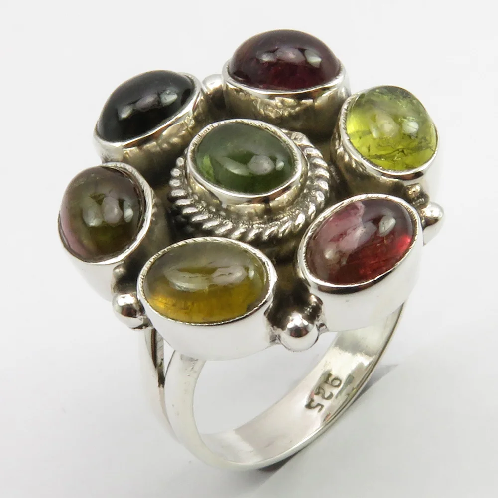 

Stamped Pure Silver Tourmaline Ring Sz 7.5 7.8 Grams Women Fashion