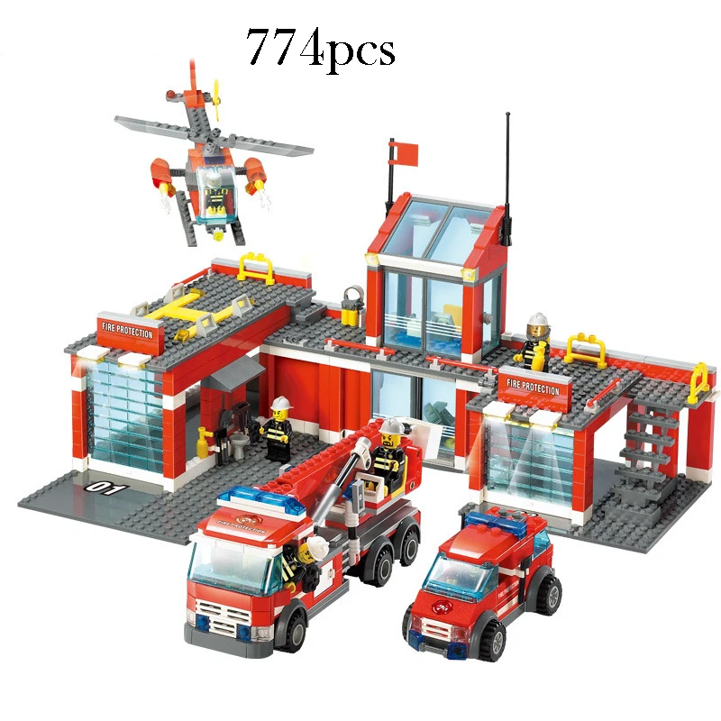 

8051 774pcs The Fire Station Building Blocks Set Toys For Children City Series Assemble Brick Model Kids Birthday Gifts
