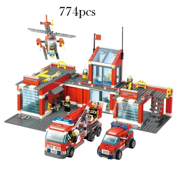 

8051 774pcs The Fire Station Building Blocks Set Toys For Children City Series Assemble Brick Model Kids Birthday Gifts