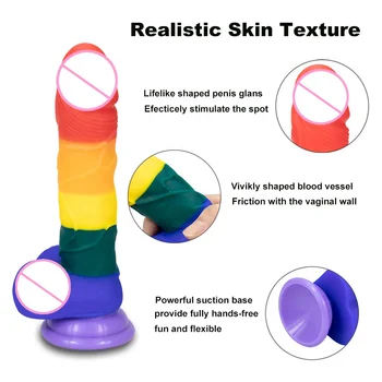 2021 New Arrival 7.6 Inch Rainbow Realistic Dildo Sex Toys for Women Masturbators Strap on Penis Toys for Adults 18 Sex Shop 4