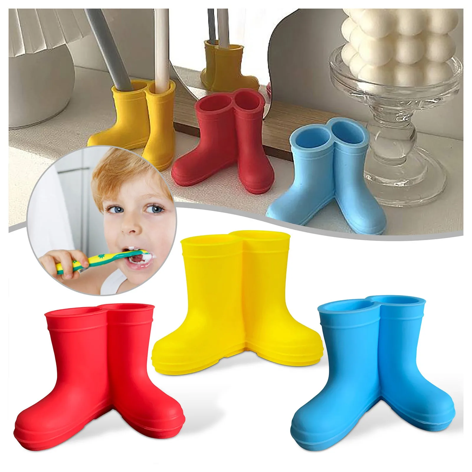 Glowki 3 Pack Rain Boot Toothbrush Holder, Adorable Toothbrush Stand