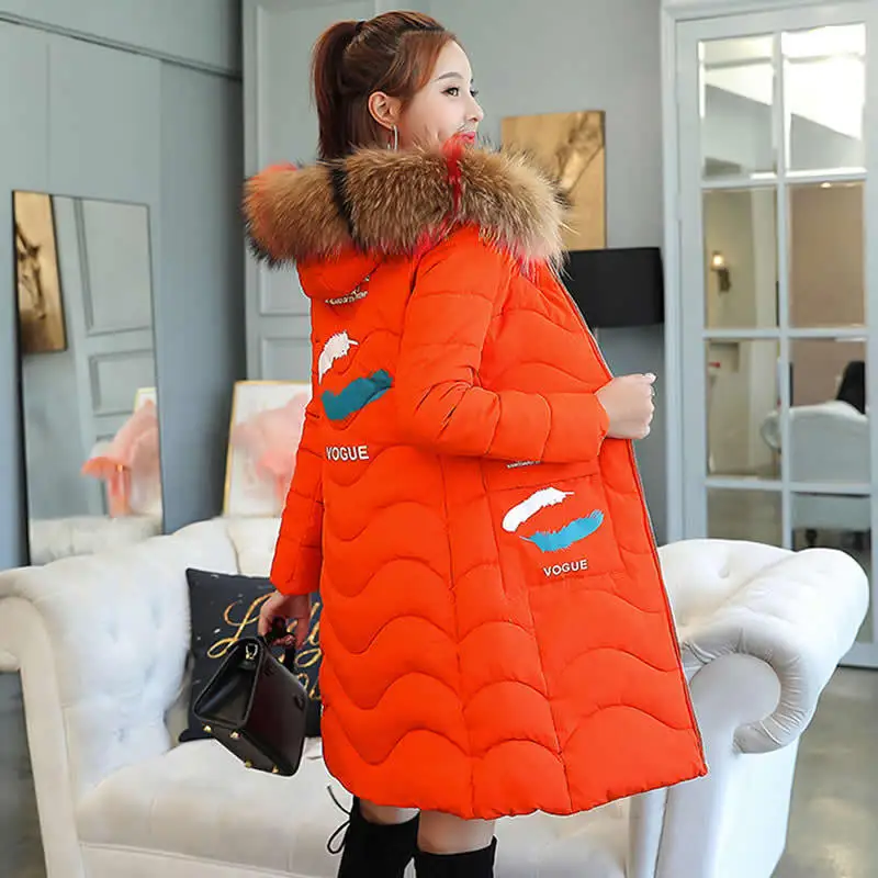 

2018 Winter Student BF Mid-length Hooded Large Fur Collar Thick Warm Slim Fit down Jacket Cotton-padded Clothes Cotton Overcoat
