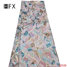 HFX французские кружева с блестками ткань последняя африканская сетчатая Вышивка Тюль высококачественные блестки кружева ткань для вечернего платья H2438