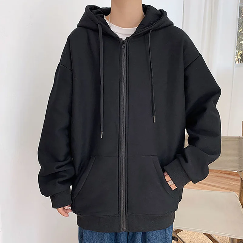 Harajuku Black Zip Sweatshirt Winter Jacket Clothes Oversized Hoodie Men&amp#39s and Women&amp#39s XL Retro Pocket Long Sleeve Pullover top |