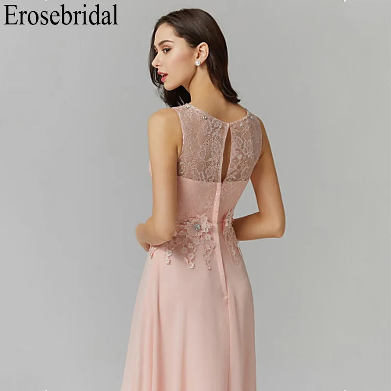 Erosebridal розовое вечернее платье элегантные платья для вечеринки длинный кружевной лиф с молнией сзади шифоновое вечернее платье длинное