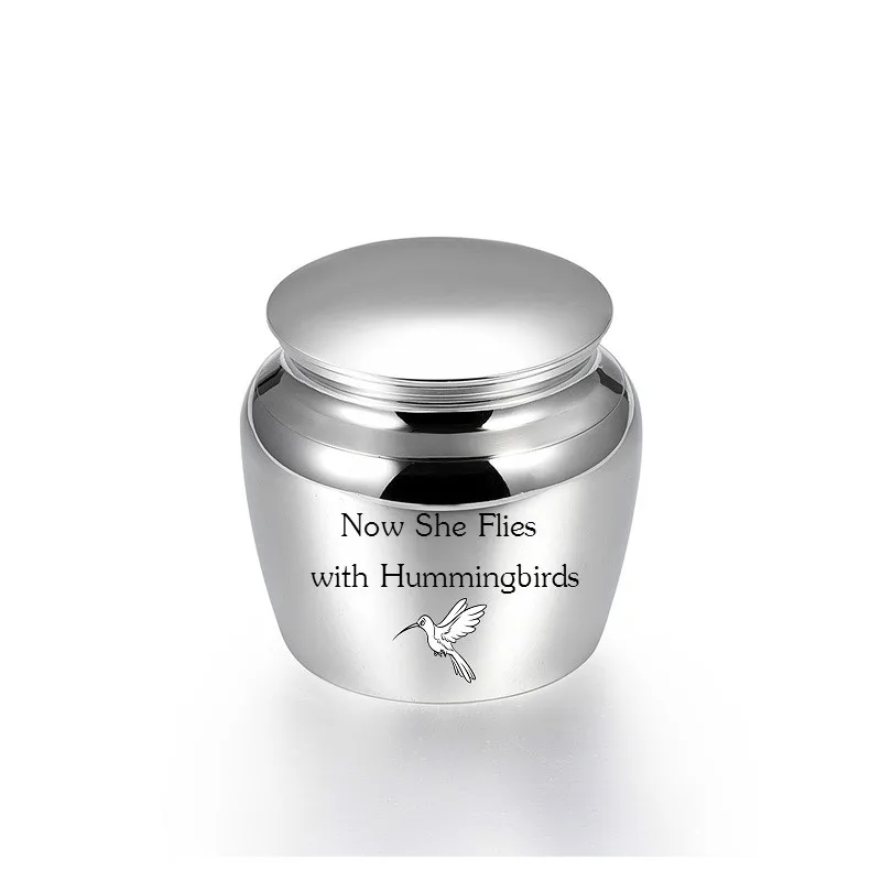 

LHP142 44mm Height Stainless Steel Keepsake Urn for Ashes of Mom/Grandma,Now She Flies with Hummingbirds Cremation Mini Urns