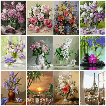 

HUACAN Paint By Number Flower Kit Drawing On Canvas Wall Art HandPainted Picture DIY Gift Home Decoration