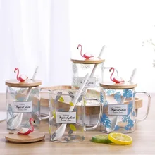 3D стереоскопический стакан с Фламинго с крышкой ложкой высокая термостойкость высокое боросиликатное мультфильм молочные стаканы Милые Чашки с животными
