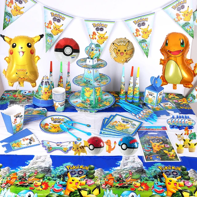 Décoration de fête d'anniversaire pokémon, fournitures de fête, ensembles  de vaisselle Pikachu, bannière en Latex, ballon en aluminium, fournitures  de fête pour enfants - AliExpress