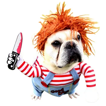 

Dog Halloween Cosplay Costumes Set 3 Pieces Long Sleeve Outfit With Stuffed Body+Imitating Cutter+Wig Hats New