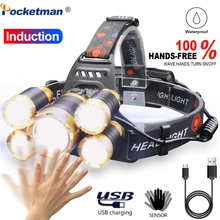 Светодиодный налобный фонарь 80000 люменов с датчиком движения, Головной фонарь для кемпинга, фонарик с USB, лучший для кемпинга, рыбалки