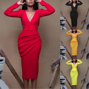 

Women Sexy Ladies Slim Long Sleeve Casual Party Hip Party Long Dress Women Fashion Casual Solid Long Sleeve Turtleneck Pocket Pu