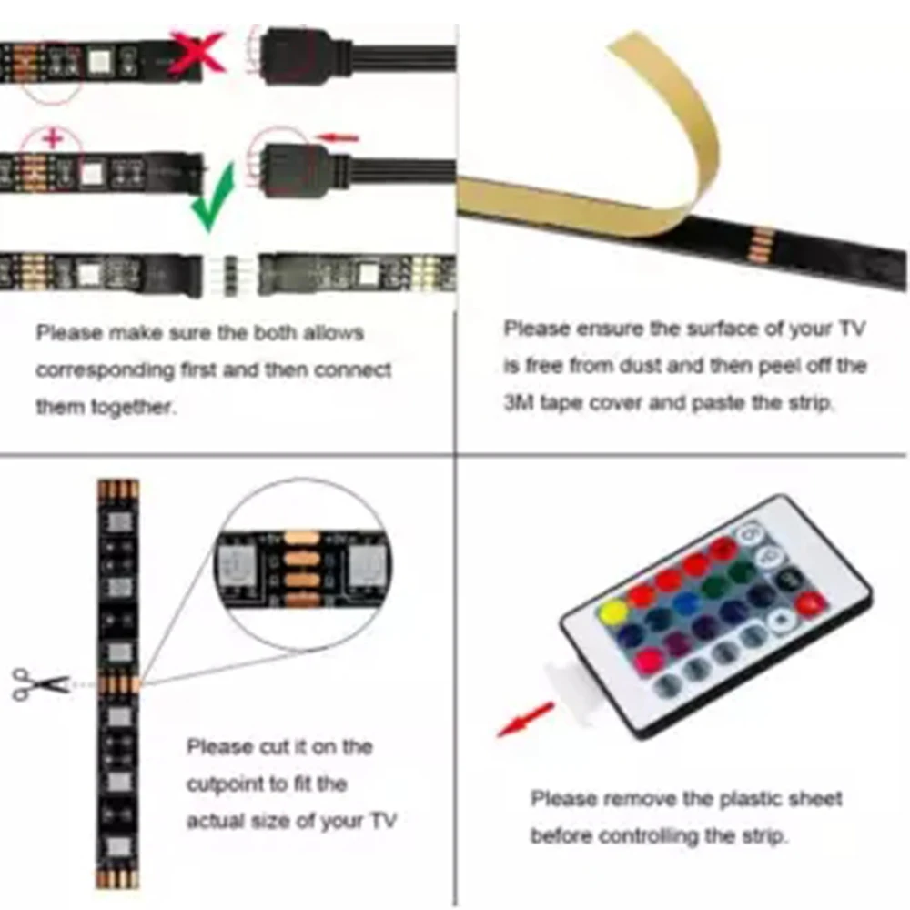 5V USB LED Strip Light RGB Flexible LED Light Tape Ribbon 1M 5M HDTV TV Desktop Screen Backlight Bias Lighting Decor Strip Light 6