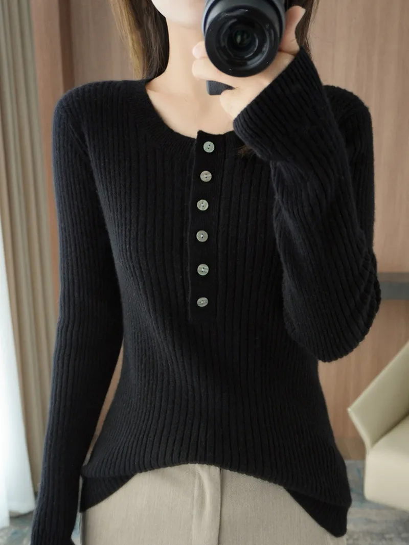 sweater hoodie 11 Colors Autumn and Winter Wool Pure Soft Cashmere Sweater Women Pullovers O-Neck Pull Femme Long Sleeve Women Button Sweaters red cardigan Sweaters