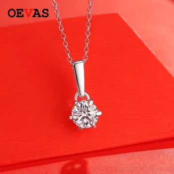 

OEVAS Classic 925 Sterling Silver 1 CT Real Moissanite Gemstone Wedding Engagement Pendent Necklace Sparking Fine Jewelry