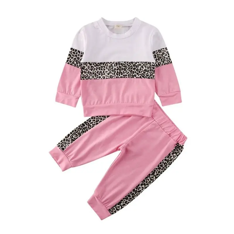 0-5Y Toddler Kid Baby Girl Clothes Sets Leopard Patchwork Long Sleeve Top Pants Sports Outfit Tracksuit | Мать и ребенок