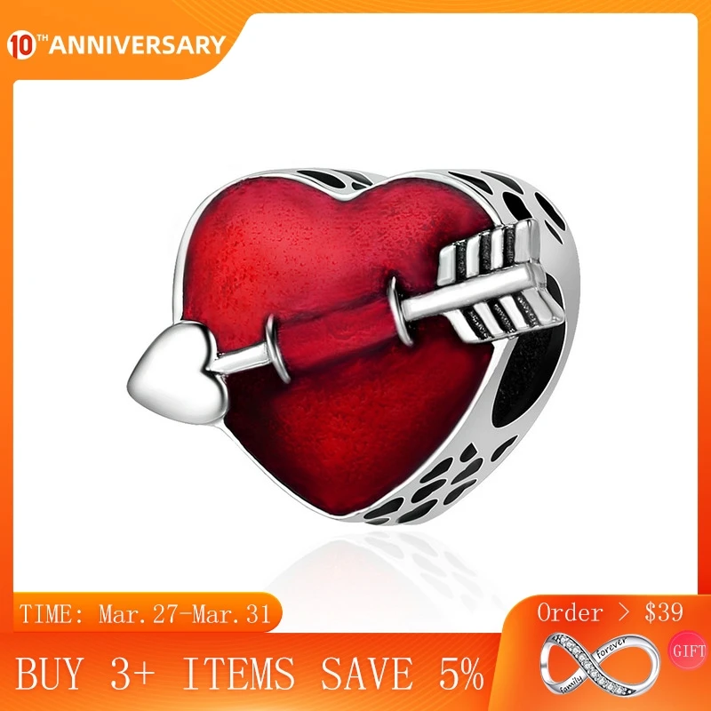 

CodeMonkey 100% 925 Sterling Silver First Love Engrave Arrow Heart Charm Beads Fit Charm Bracelet Jewelry Valentine Day Gift 480