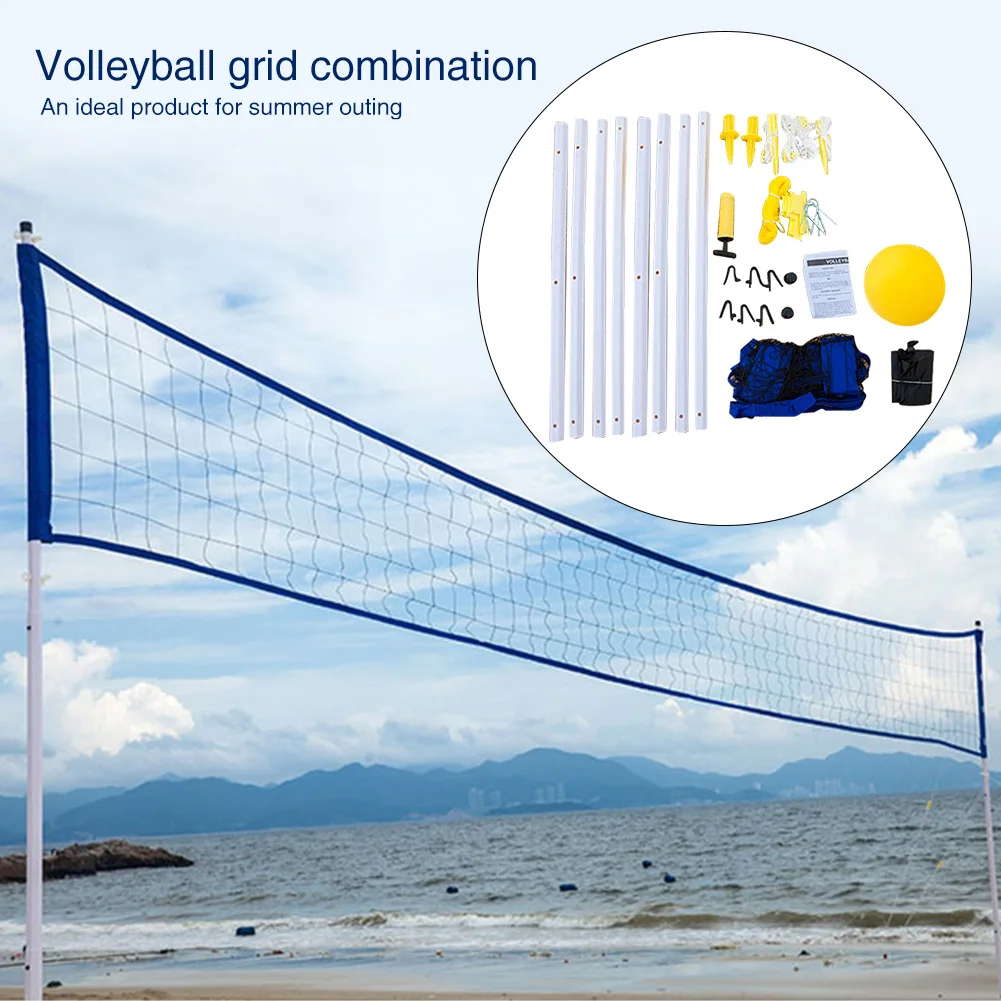 Excercise Adjustable Height Volleyball Net Set Mesh Outdooor Sports Summer Beach 