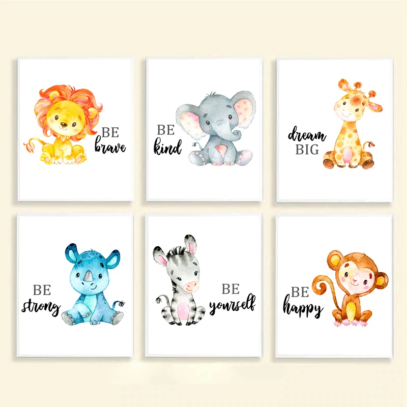 Safari pépinière impression Jungle bébé animaux toile Art peinture affiches  girafe éléphant Lion zèbre photos bébé chambre décoration murale |  AliExpress
