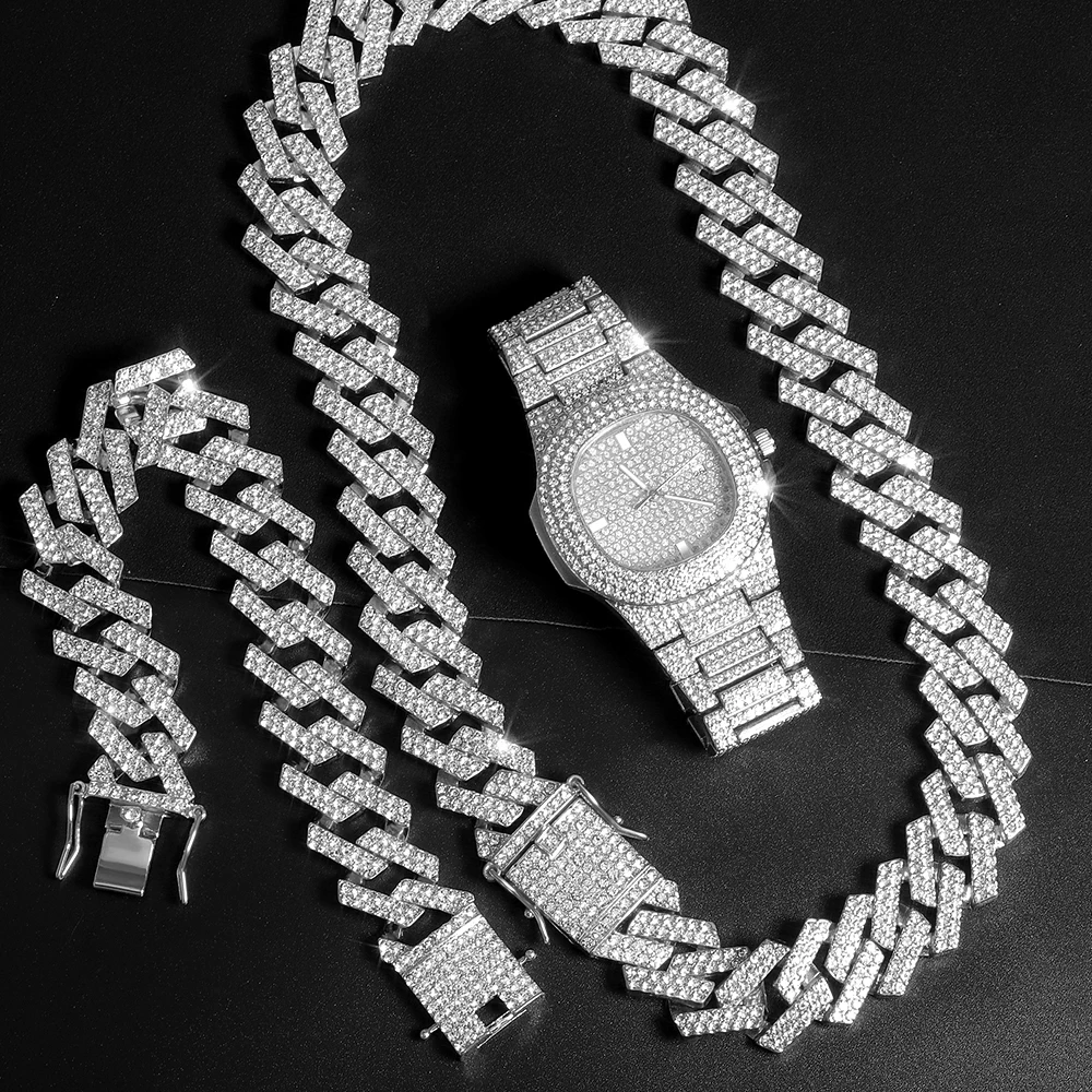 Iced Out Watch Men Cuban Necklace Men 