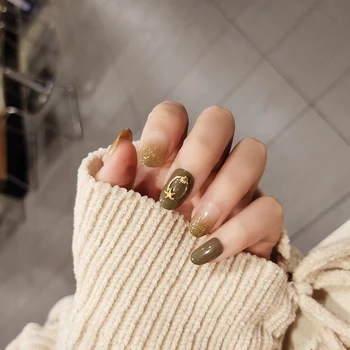 

24pcs/boxed Avocado Small Green press on nails Wearable Detachable Fingertip Magic Box Waterproof Star Ornament Drill short nail