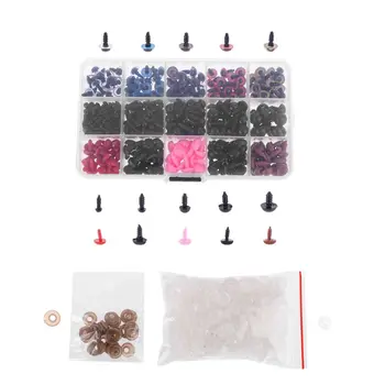 

376 Pcs Colorful Plastic Crafts Safety Eyes Nose 15 Grid 5-12mm Kit with Washer for Bear Soft Dolls Craft Toy Animal