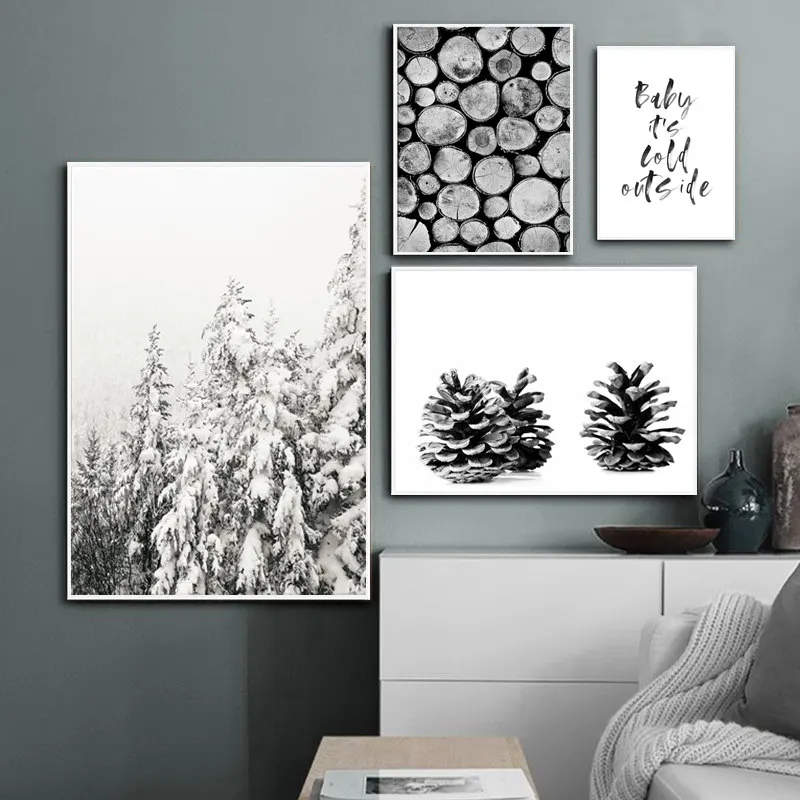 Черный белый снег горный лес олень скандинавские плакаты и принты настенные художественные картины на холсте настенные картины для декора гостиной