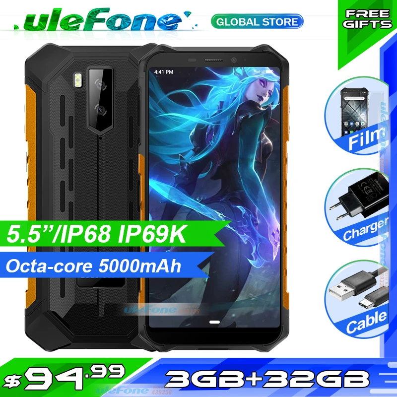 Смартфон Ulefone Armor X5 MT6763 Восьмиядерный IP68 Водонепроницаемый Android 9 разблокировка лица 3 ГБ 32 ГБ OTG NFC 4G LTE глобальная Версия Телефона