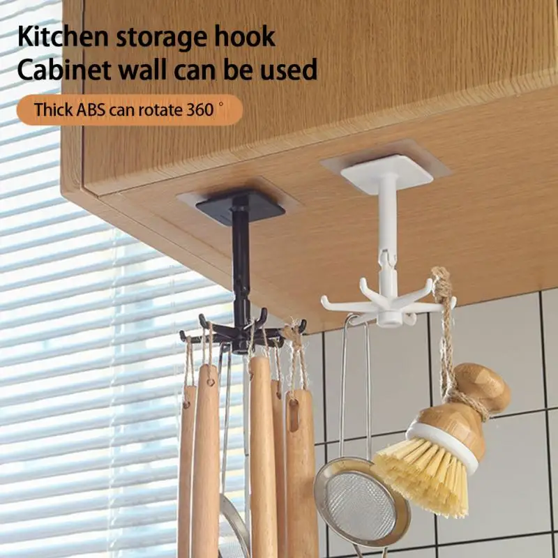 

360-degree Rotatable 6 Claws Top-mounted Six-connected Rack Extended &Flexible Wall-mounted Rack Kitchen Gadgets
