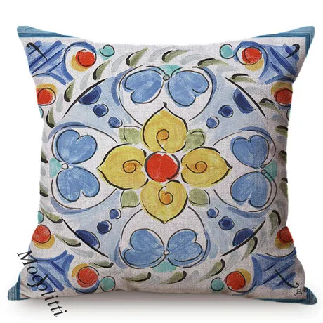 Boho Pillow Case Mandala Flowers Water Color Decoration Throw Pillows Square Cushion Cover Home Decor Bed Sofa Cushions Cover K205-4