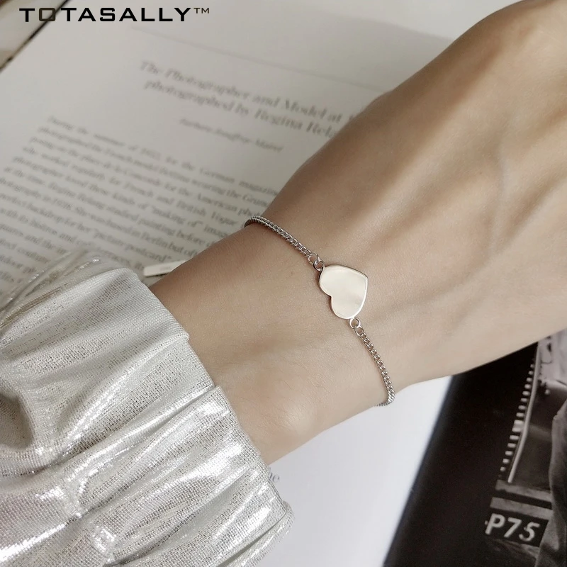 

F.J4Z 100% Real 925 Sterling Silver sweet heart link chain Bangles For Women Occasions Jewelry Fashion Simple Bracelets