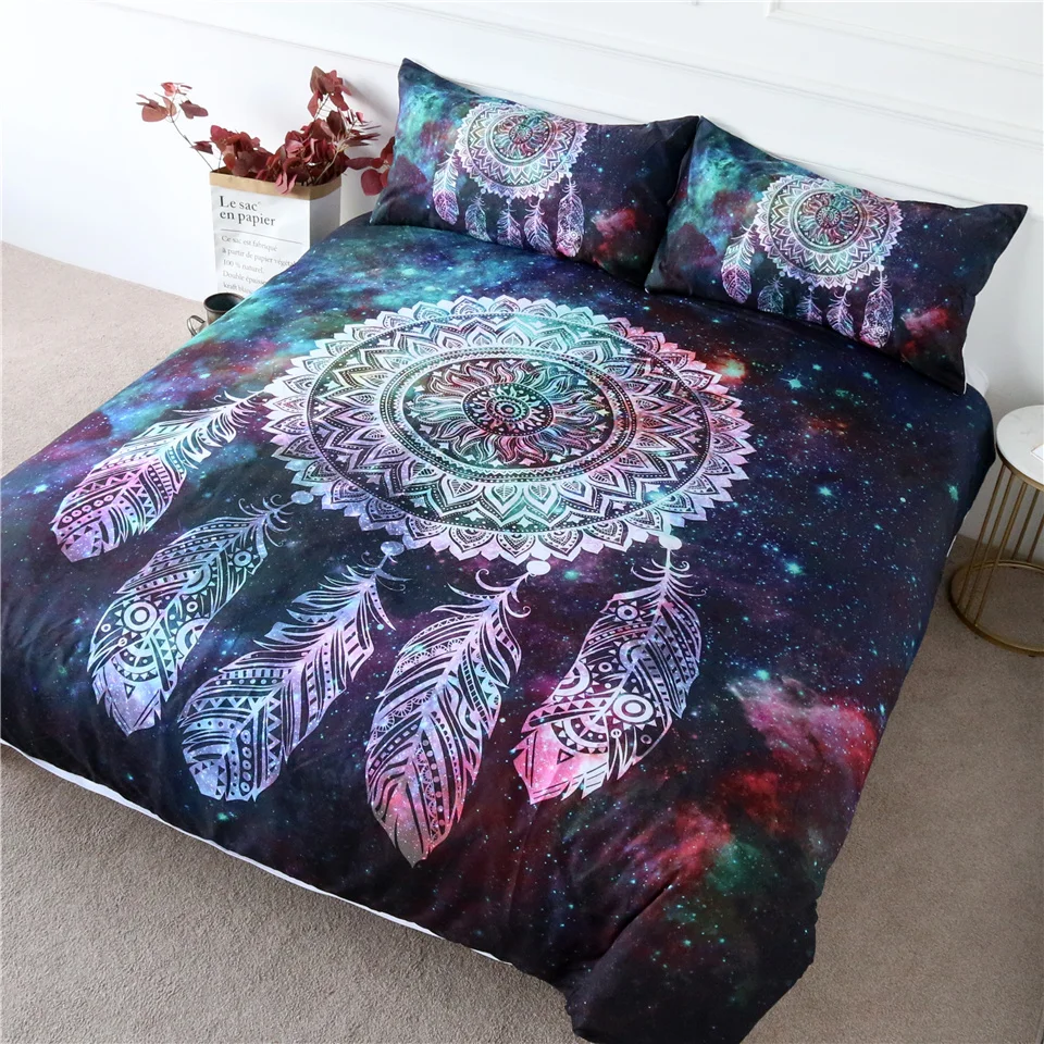 

HM Life Duvet Cover Sets Dreamcatcher Galaxy Quilt Cover And Pillowcase Bohemian Style Bedclothes 3-Piece Soft Bedding Sets