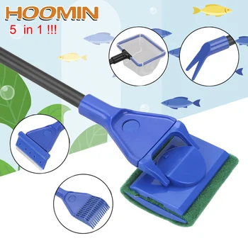 

HOOMIN 5 in 1 Aquarium Cleaning Tools Aquarium Tank Clean Set Fish Net Gravel Rake Algae Scraper Fork Sponge Brush Glass Cleaner