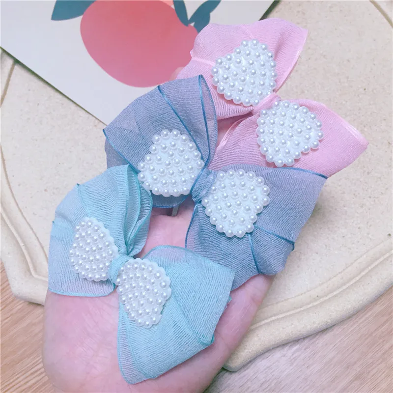 2Pcs Korean Pearl Bow 10cm Handmade DIY Decoration Craft Kwaii Sewing For Bogs Garment Hair Accessories Wedding Decor