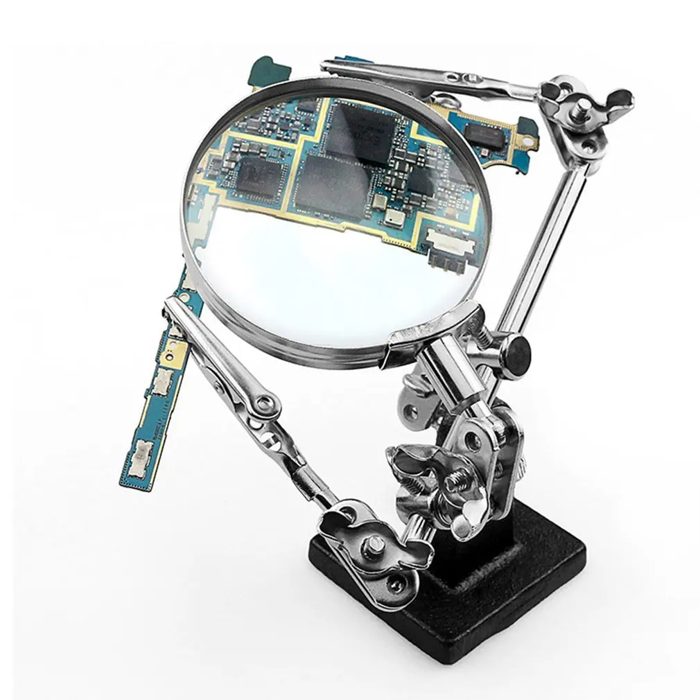 3 Hand 5X Magnifier Portable Clip-on Metal Holder Soldering Iron Stand Welding Tool With Magnifying Glasses For Jeweler Stamps