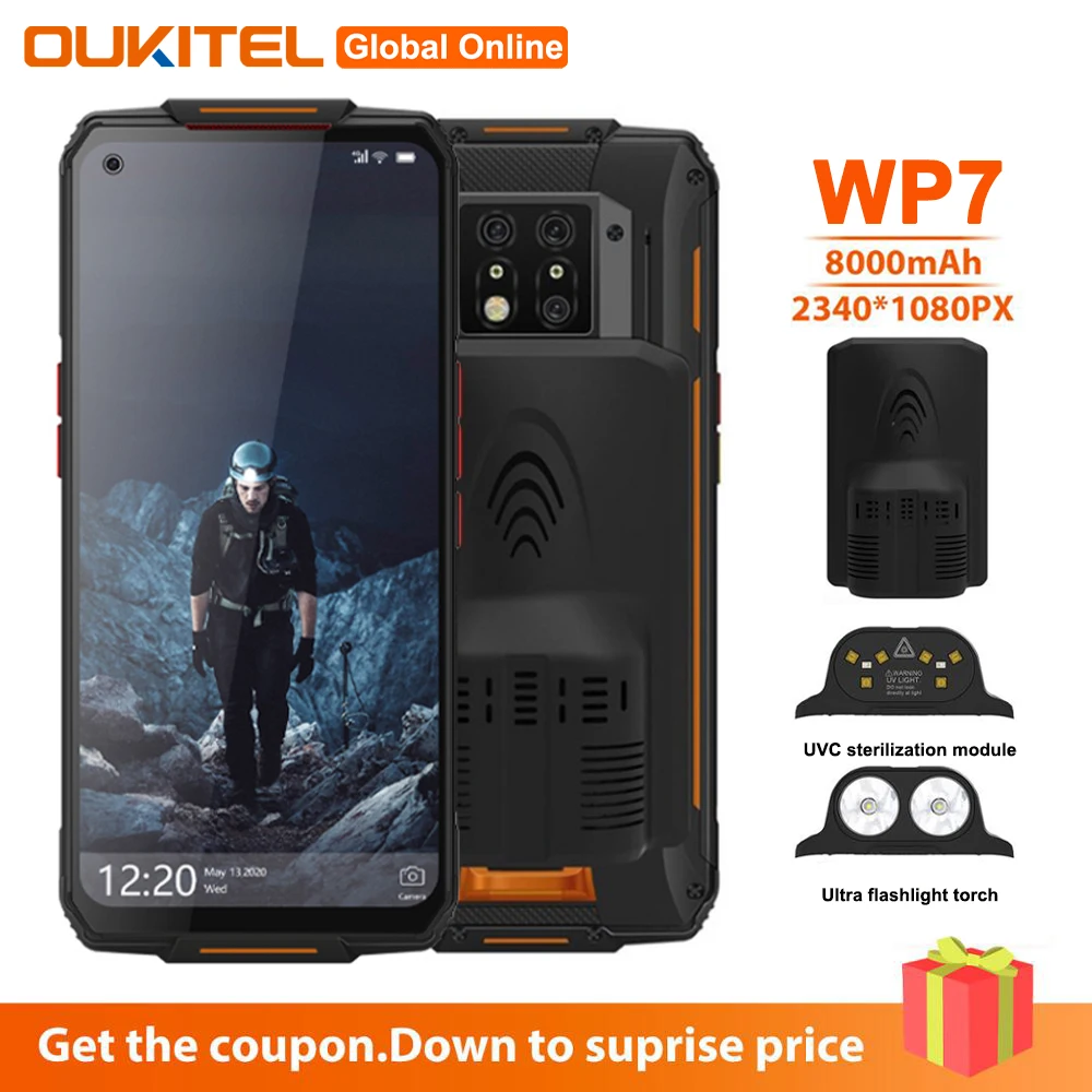 OUKITEL WP7 NFC стерилизация UVC смартфон IP68 8 ГБ 128 8000 мА/ч 48MP 6 53 ''android 9 0 Octa Core