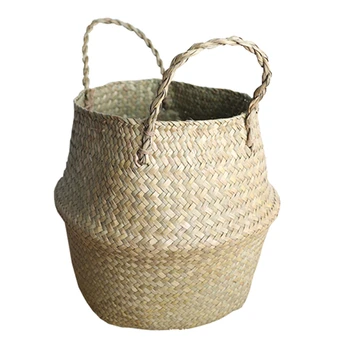 

Natural Seagrass Woven Storage Pot Tote Belly Basket for Storage, Laundry, Picnic, Plant Pot Cover, and Beach Bag